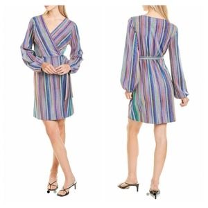 DREW Patsy Wrap Dress Multicolor Striped‎ Metallic Womens Sz XL